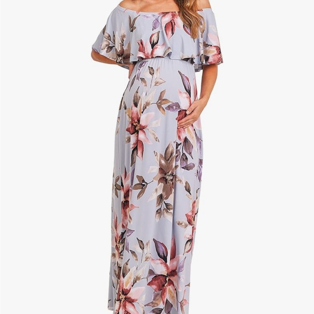 LaClef Floral Off-Shoulder Maxi Dress - Picture 2 of 5